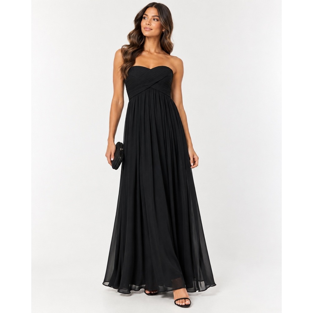 J.Crew Silk Black Strapless Maxi Dress Ruched Empire Waist Y2K Gothic Party Sz 0
